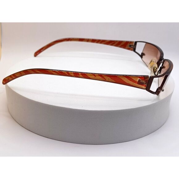 L.E.I. Brand Half Rim Red Orange Patterned Arms Brown Tinted Lens Sunglasses - Picture 2 of 8